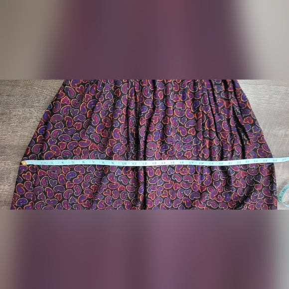 Vinatge 80's Midi Skirt Women's 16 Black, Purple & Multi Paisley Elastic Waistba - Picture 10 of 12